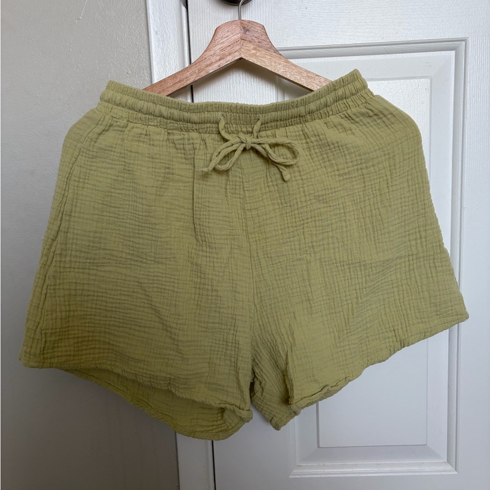 Women's Olive Drawstring Gauze Athletic Shorts